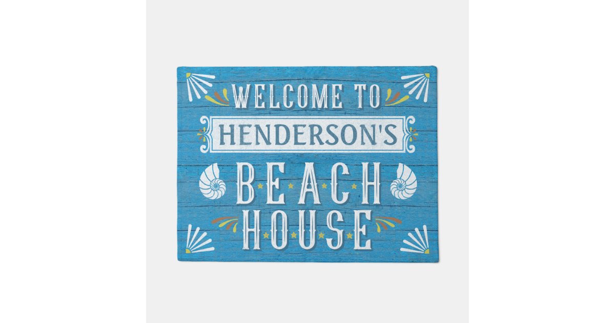 Beach House Nautical Coastal Shells Custom Name v2 Doormat Zazzle