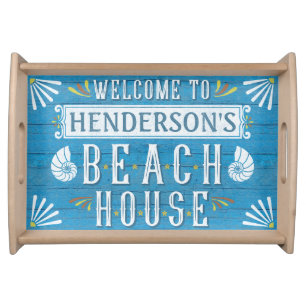Beach House Nautical Coastal Summer   Custom Name Serving Tray