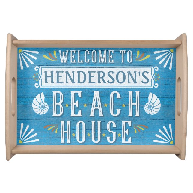 Beach House Nautical Coastal Summer | Custom Name Serving Tray (Front)