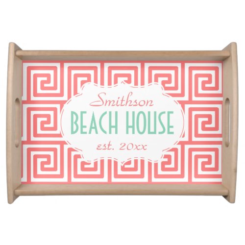 Beach House Nautical Coral Mint Key Deco Custom Serving Tray