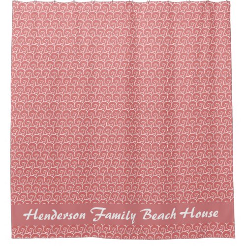 Beach House Nautical Coral Ocean Water Waves Name Shower Curtain