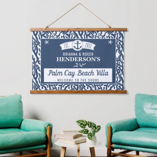Beach House Nautical Coral Pattern Personalized Hanging Tapestry