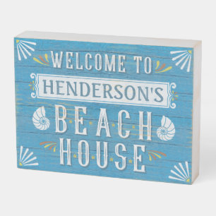 Beach House Nautical Custom Name Coastal Welcome Wooden Box Sign