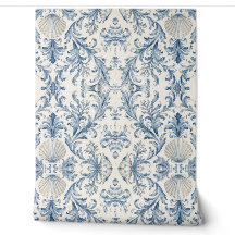Beach House Nautical Damask Wallpaper - Coastal