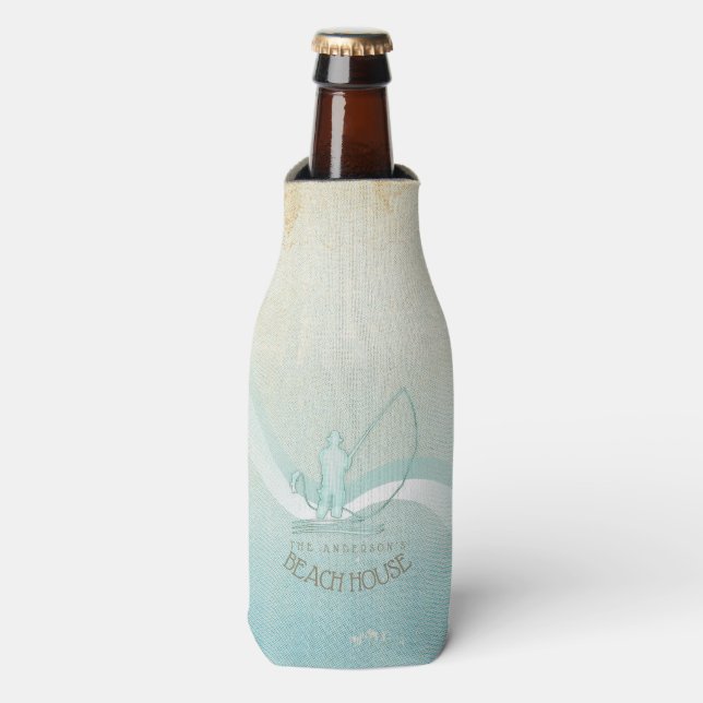 Beach House Nautical Fisherman Aqua Blue ID623 Bottle Cooler (Bottle Front)