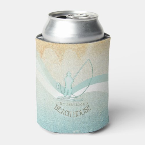 Beach House Nautical Fisherman Aqua Blue ID623 Can Cooler