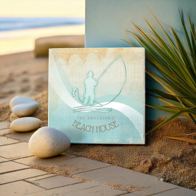Beach House Nautical Fisherman Aqua Blue ID623 Ceramic Tile (Creator Uploaded)