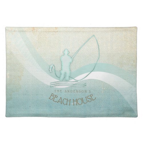 Beach House Nautical Fisherman Aqua Blue ID623 Cloth Placemat