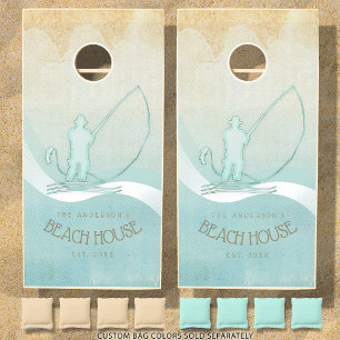 Beach House Nautical Fisherman Aqua Blue ID623 Cornhole Set