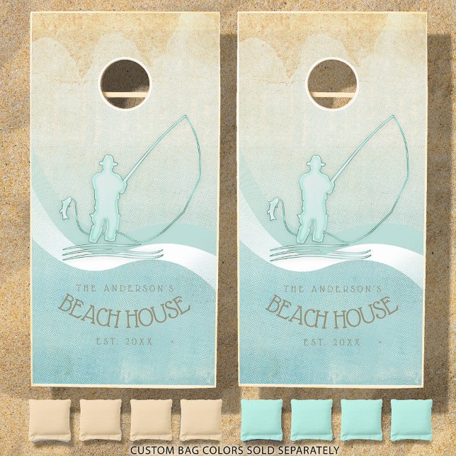 Beach House Nautical Fisherman Aqua Blue ID623 Cornhole Set (Creator Uploaded)