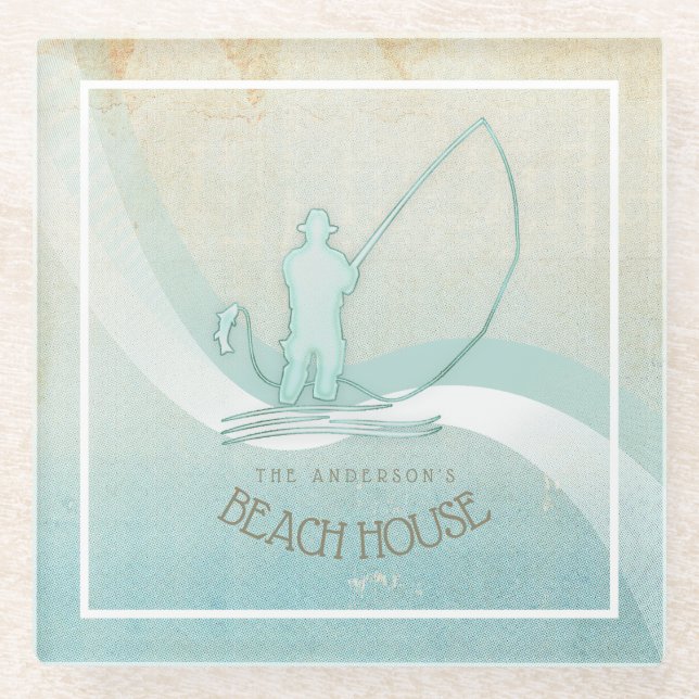 Beach House Nautical Fisherman Aqua Blue ID623 Glass Coaster (Front)