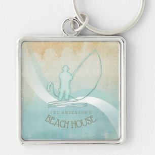 Beach House Nautical Fisherman Aqua Blue ID623 Keychain
