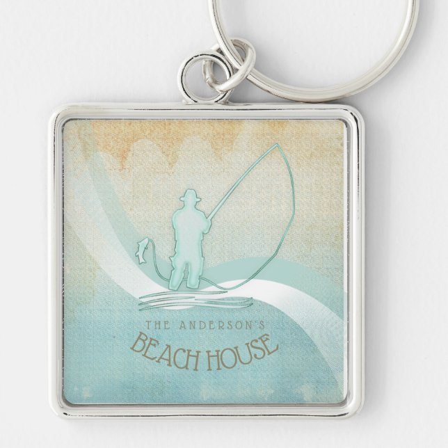 Beach House Nautical Fisherman Aqua Blue ID623 Keychain (Front)