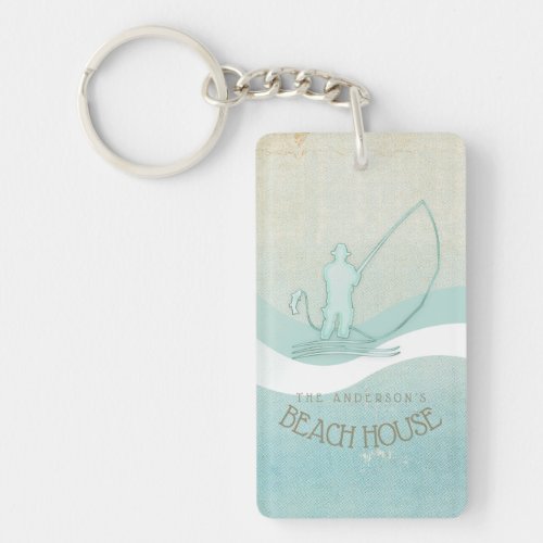 Beach House Nautical Fisherman Aqua Blue ID623 Keychain