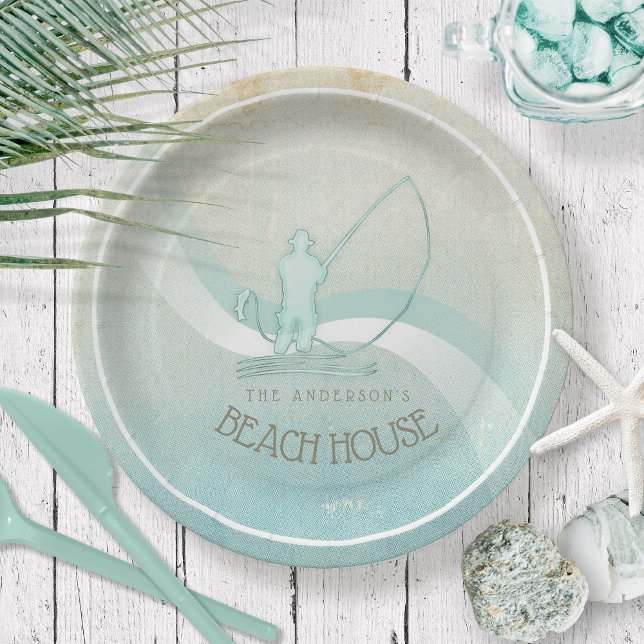 Beach House Nautical Fisherman Aqua Blue ID623 Paper Plates (Creator Uploaded)
