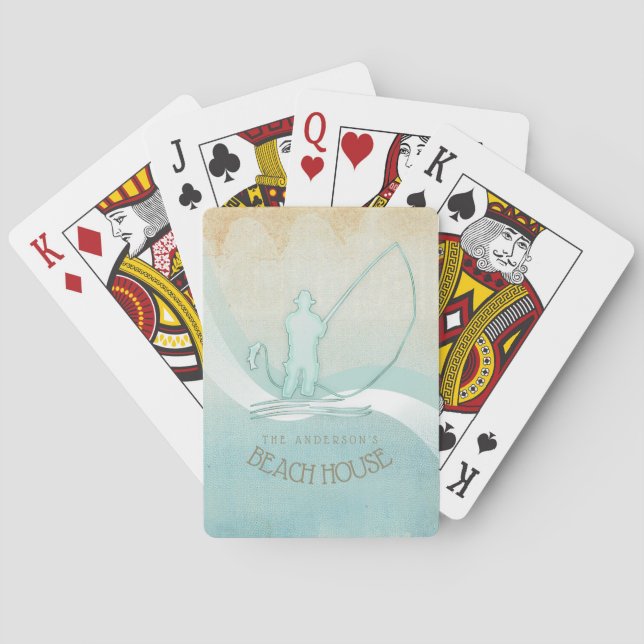 Beach House Nautical Fisherman Aqua Blue ID623 Poker Cards (Back)