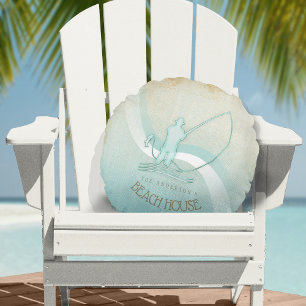 Beach House Nautical Fisherman Aqua Blue ID623 Round Pillow