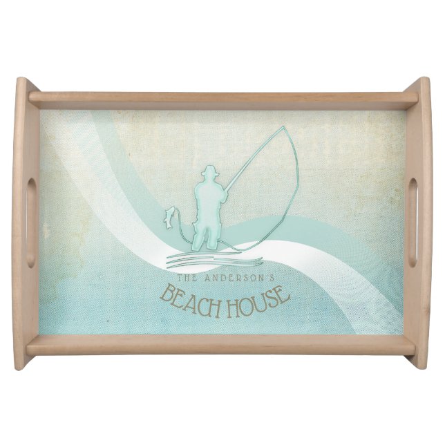 Beach House Nautical Fisherman Aqua Blue ID623 Serving Tray (Front)