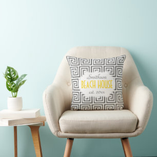 Beach House Nautical Gray Yellow White Deco Key Throw Pillow