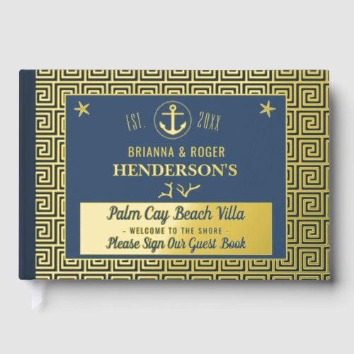 Beach House Nautical Key Vacation Rental Gold Foil Guest Book