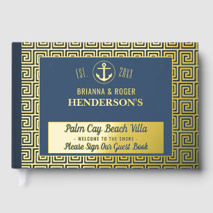 Beach House Nautical Key Vacation Rental Gold Foil Guest Book