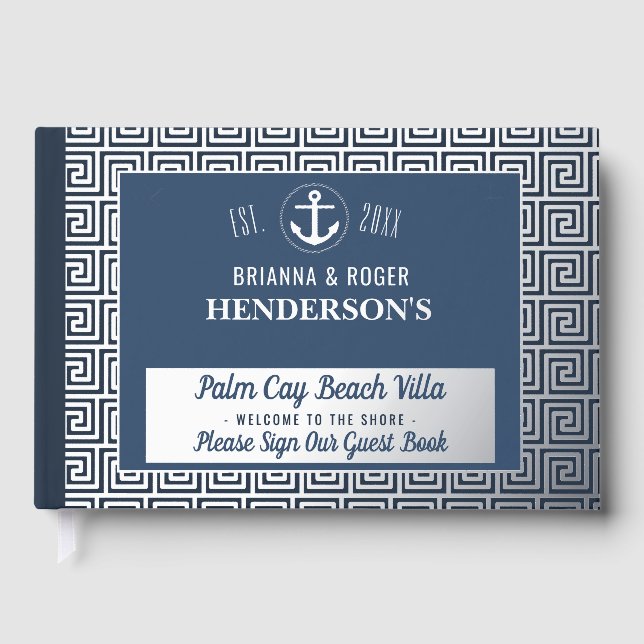 Beach House Nautical Key Vacation Rental Silver Foil Guest Book (Front)