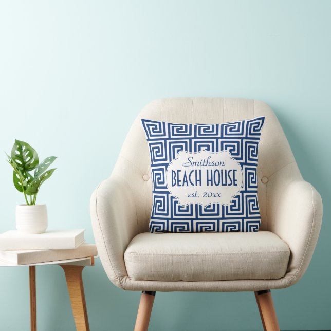 Beach House Nautical Navy Key Deco Personalized Throw Pillow (Chair)