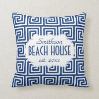 Beach House Nautical Navy Key Deco Personalized Throw Pillow
