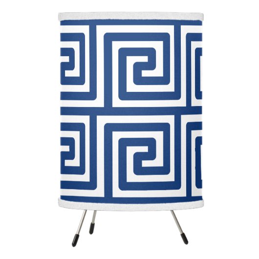 Beach House Nautical Navy White Greek Key Deco Tripod Lamp (Left)