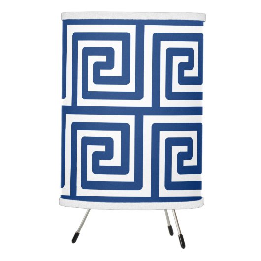 Beach House Nautical Navy White Greek Key Deco Tripod Lamp (Right)