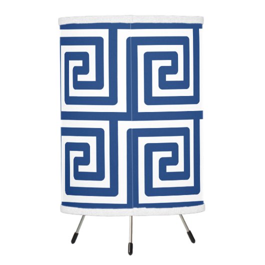 Beach House Nautical Navy White Greek Key Deco Tripod Lamp (Back)
