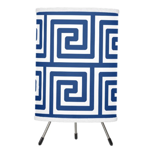 Beach House Nautical Navy White Greek Key Deco Tripod Lamp (Front)