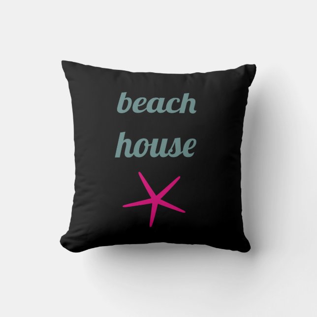 Beach House Nautical Pink Starfish Black Custom Throw Pillow (Front)