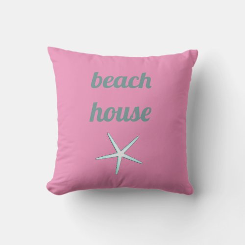 Beach House Nautical  Pink Teal White Starfish Outdoor Pillow