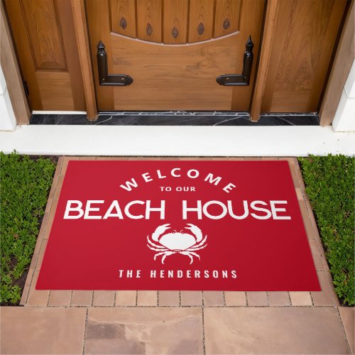 Beach House Nautical Red Crab Family Monogram Doormat