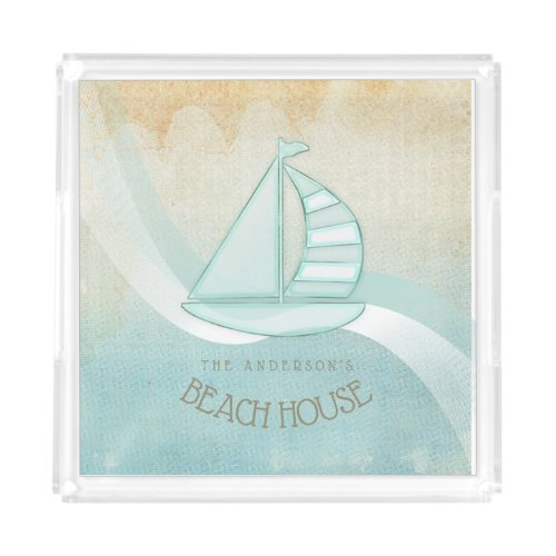 Beach House Nautical Sailboat Aqua Blue ID623 Acrylic Tray