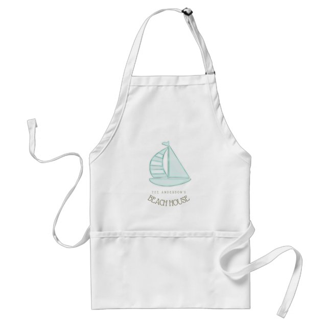 Beach House Nautical Sailboat Aqua Blue ID623 Adult Apron (Front)