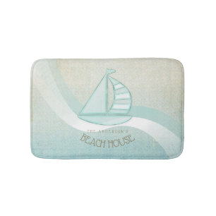 Beach House Nautical Sailboat Aqua Blue ID623 Bath Mat