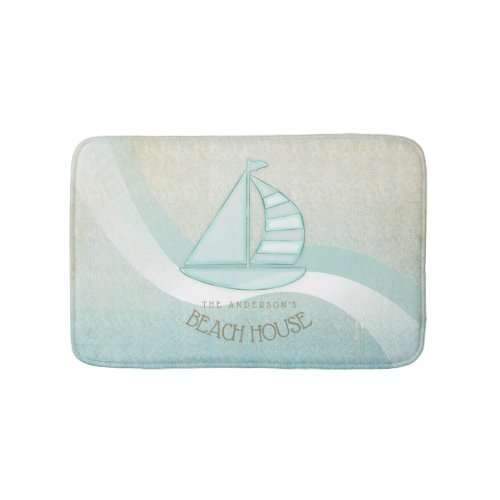 Beach House Nautical Sailboat Aqua Blue ID623 Bath Mat