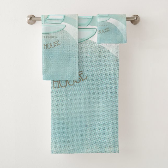 Beach House Nautical Sailboat Aqua Blue ID623 Bath Towel Set (Insitu)