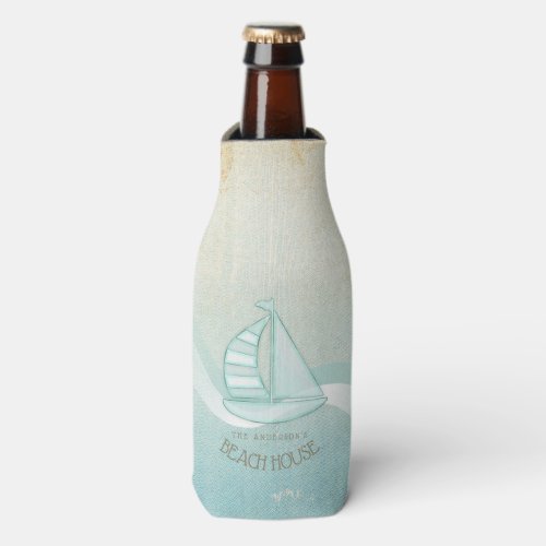 Beach House Nautical Sailboat Aqua Blue ID623 Bottle Cooler