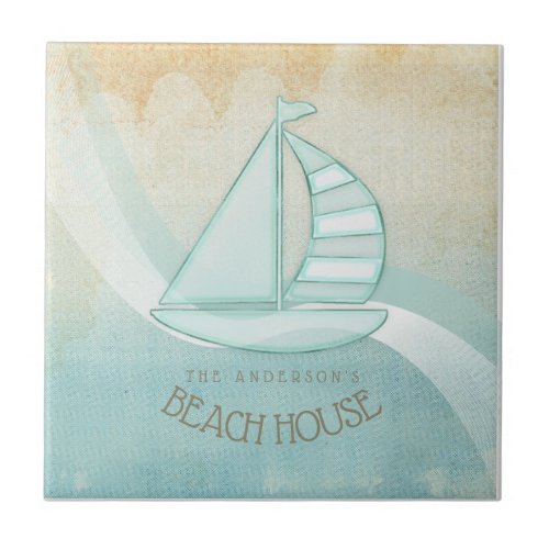 Beach House Nautical Sailboat Aqua Blue ID623 Ceramic Tile