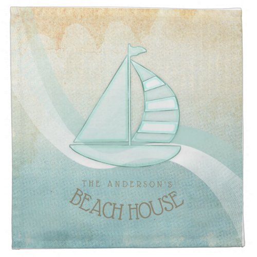 Beach House Nautical Sailboat Aqua Blue ID623 Cloth Napkin