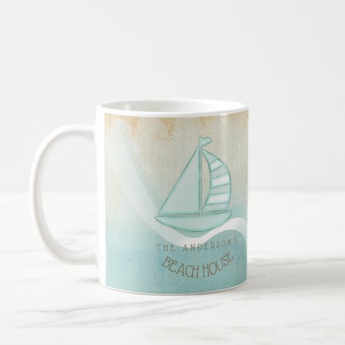 Beach House Nautical Sailboat Aqua Blue ID623 Coffee Mug