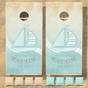 Beach House Nautical Sailboat Aqua Blue ID623 Cornhole Set