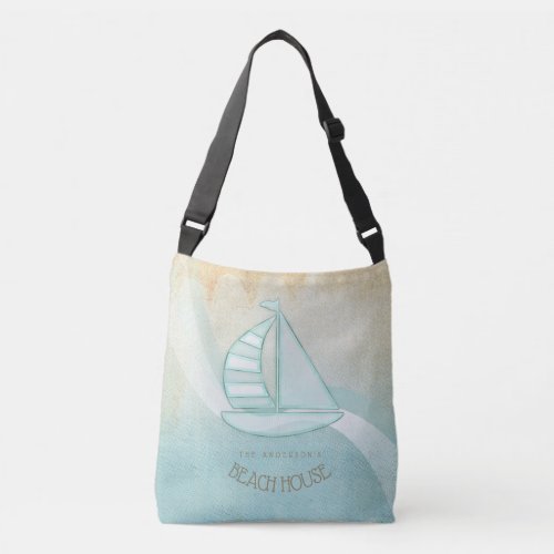 Beach House Nautical Sailboat Aqua Blue ID623 Crossbody Bag