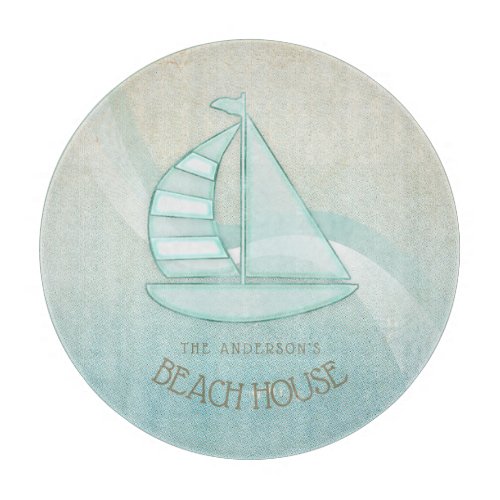 Beach House Nautical Sailboat Aqua Blue ID623 Cutting Board