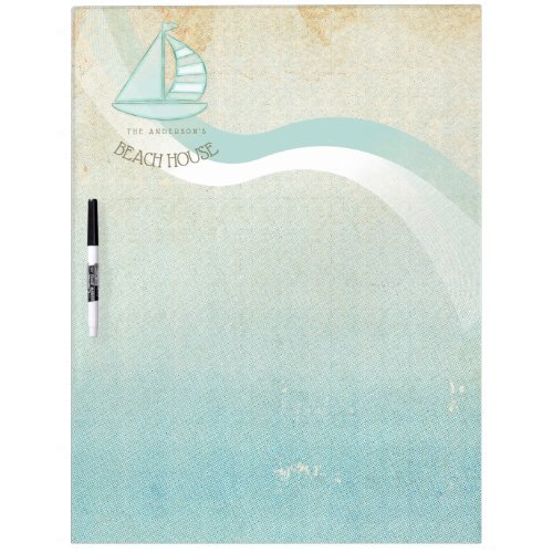 Beach House Nautical Sailboat Aqua Blue ID623 Dry Erase Board