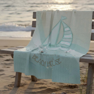 Beach House Nautical Sailboat Aqua Blue ID623 Fleece Blanket