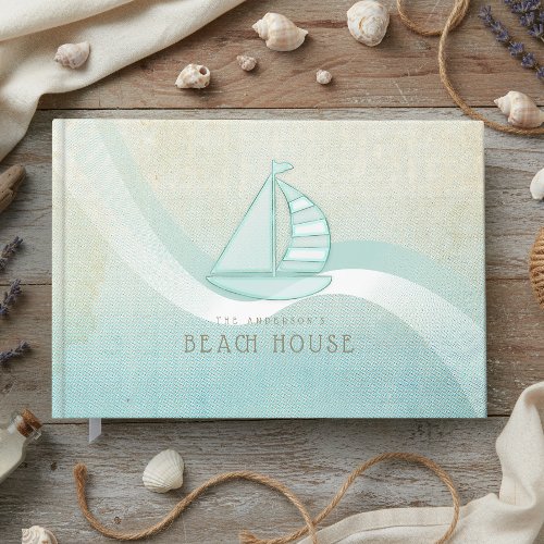 Beach House Nautical Sailboat Aqua Blue ID623 Guest Book